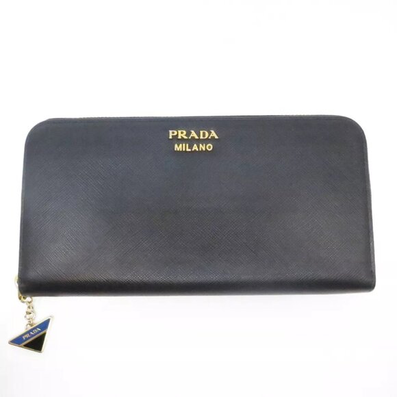 PRADA Saffiano Triang Zippy Round Wallet Black - Picture 2 of 12